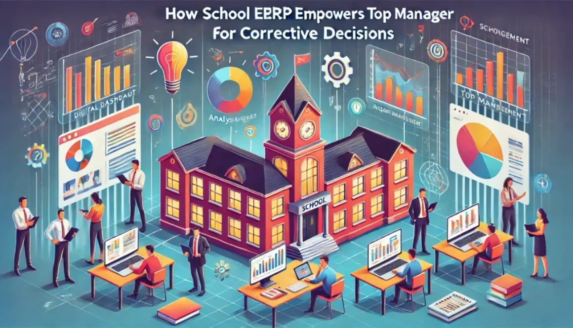 A professional and impactful banner image for a blog post about how a School ERP helps top management in making corrective decision