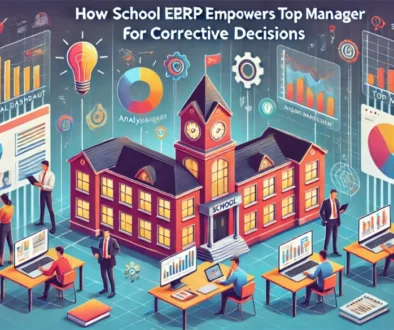 A professional and impactful banner image for a blog post about how a School ERP helps top management in making corrective decision